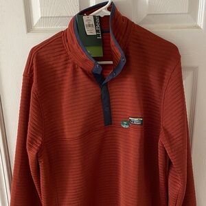 L.L. Bean Airlight Knit Pullover, Brick Red Pullover with Navy Accents